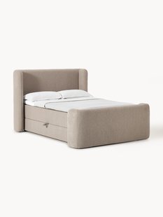 Boucl&eacute; boxspring bed Perla met opbergruimte
