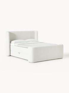 Boucl&eacute; boxspring bed Perla met opbergruimte