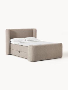 Boucl&eacute; boxspring bed Perla met opbergruimte