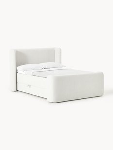 Boucl&eacute; boxspring bed Perla met opbergruimte