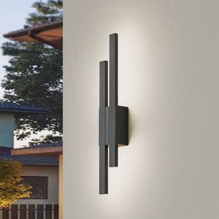 Lindby LED buiten wandlamp Sakari, zwart, aluminium, hoogte 59 cm