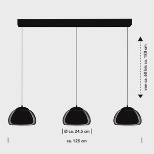 HELL Luxxo LED hanglamp, zwart, 3-lamps, afstandsbediening