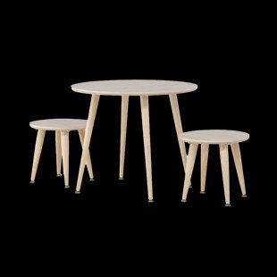 Runar ronde houten kindertafel met krukjes whitewash – set van 3