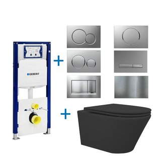 Geberit up320 Toiletset Vesta Tornado Flush Rimless | Met Zitting | Mat Zwart | Sigma Drukplaat