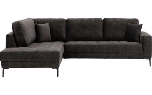 Goossens Bank Coco zwart, stof, 3-zits, stijlvol landelijk met ligelement rechts