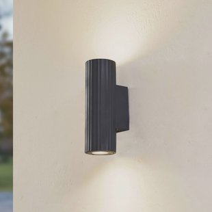 Lindby wandlamp Christa, antraciet, beton, 25cm, ribbel