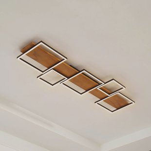 Lindby LED plafondlamp Galad, zwart, hout, 5-lamps, 140 cm