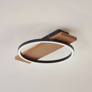 Lindby LED plafondlamp Galad, zwart, hout, 30 cm, dimbaar