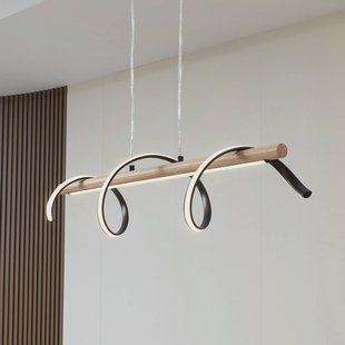 Lindby LED hanglamp Spiraali, zwart, hout, lengte 95 cm