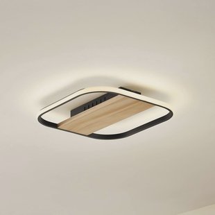 Lindby LED plafondlamp Romilda, grijs, hout, 37 cm breed