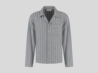 Yumeko Pyjamashirt heren flanel light grey/blue stripe XL 100% biologisch katoen, flanel (licht geborsteld)