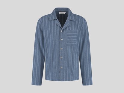 Yumeko Pyjamashirt heren flanel denim blue/white stripe L 100% biologisch katoen, flanel (licht geborsteld)