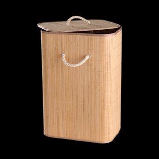 Willem opvouwbare bamboe wasmand met deksel naturel - 40 x 30 cm