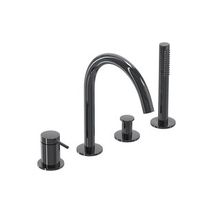 Badrandcombinatie IVY Bond 4-gats Mengkraan Met Uittrekbare Handdouche Draaibare Uitloop Zwart Chroom PVD