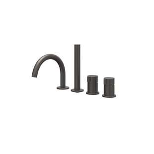 Badrandcombinatie IVY Tribe 4-gats Mengkraan Met Uittrekbare Handdouche Draaibare Uitloop RVS316 Geborsteld Carbon Black PVD