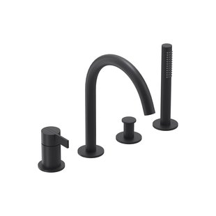 Badrandcombinatie IVY Pact 4-gats Mengkraan Met Uittrekbare Handdouche Draaibare Uitloop Mat Zwart PED