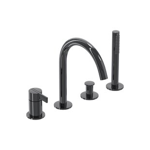 Badrandcombinatie IVY Pact 4-gats Mengkraan Met Uittrekbare Handdouche Draaibare Uitloop Zwart Chroom PVD