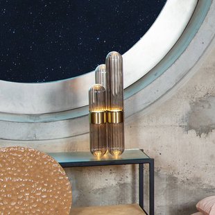 pulpo LED tafellamp Cactus Small, rookgrijs/gepolijst messing