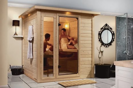 Karibu | Mojave Sauna | Bronzeglas Deur-met Saunakachel 9 kW | Geïntegreerde Bediening