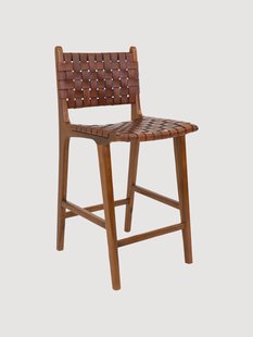 Teakhouten barkruk Perugia met gevlochten zitting