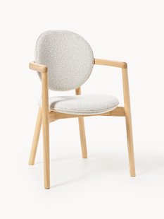 Houten stoel Maia met boucl&eacute; bekleding