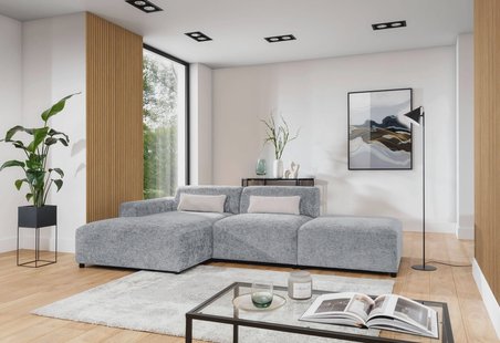 Hoekbank Rizza chenille links met hocker | NADUVI Collection