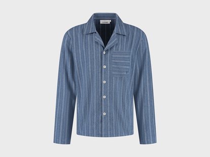 Yumeko Pyjamashirt heren flanel denim blue/white stripe 100% biologisch katoen, flanel (licht geborsteld)