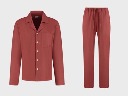 Yumeko Pyjamaset heren flanel red velvet 100% biologisch katoen, flanel (licht geborsteld)