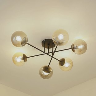 Lindby plafondlamp Isamer, rookgrijs/oranje, Ø 80 cm, globe