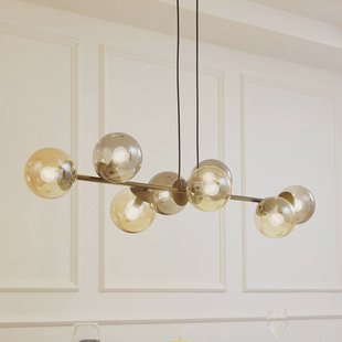 Hanglamp Lindby Isamer, rookgrijs/oranje, 130 cm, globe