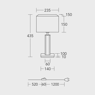 HerzBlut tafellamp Karl G, hoekig, hout/graniet, wit, E27