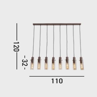Searchlight Sweden II hanglamp, 8-lamps, lang, staal, glas, E27
