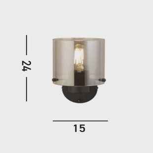 Searchlight Wandlamp Zweden, zwart/rookgrijs, 1-lamp, staal, glas