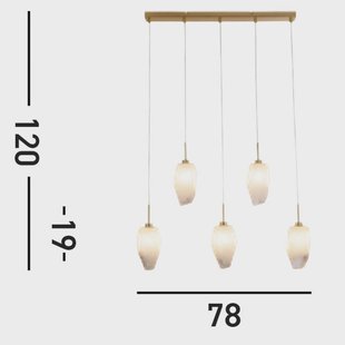 Searchlight Rocky hanglamp, 5-lamps, lang, messingkleurig, staal, glas