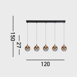 Searchlight LED hanglamp Alchemy, 5-lamps, zwart, amber, glas