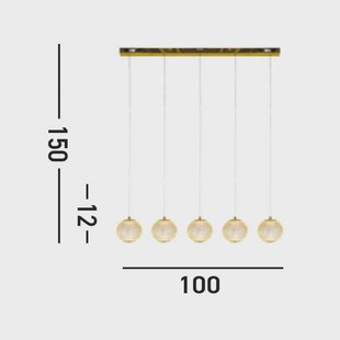 Searchlight LED hanglamp Allure, 5-lamps, lang, messingkleurig, acryl