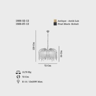 Lucea Hanglamp Grape, antiek messing, Ø 72 cm metaal/glas 12-lamps.