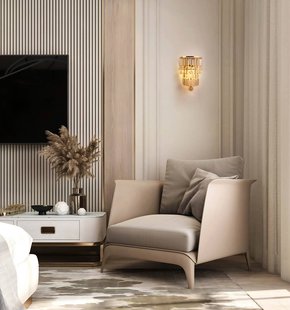 Searchlight Empire wandlamp, messing/amber, kristalglas, staal, IP44