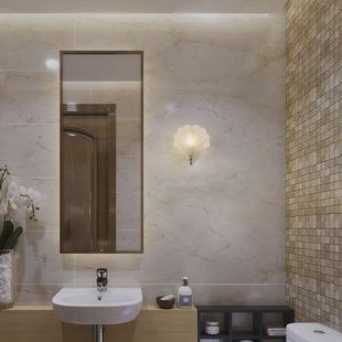 Searchlight Wandlamp, wit gesatineerd, schelpvorm, glas, IP44