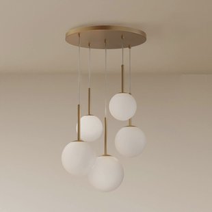Hanglamp Maytoni Basic vorm, goud, Ø 58 cm 5-lamps, glas