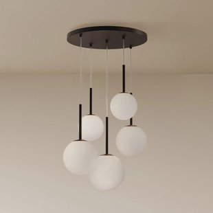 Hanglamp Maytoni Basic vorm, zwart, Ø 58 cm, 5-lamps glas