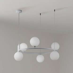 Maytoni hanglamp Ring, wit/wit, 6-lamps glas Ø 58 cm