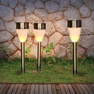 Globo LED grondspies lamp op zonne-energie 33576-3, roestvrij staal, set van 3