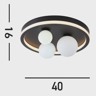 Searchlight Trident LED plafondlamp, zwart, Ø 40 cm, staal/opaalglas