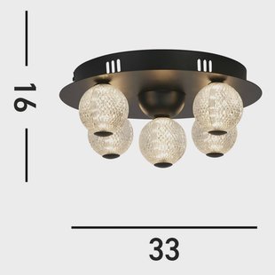 Searchlight LED plafondlamp Asteroid, zwart Ø 33 cm staal/acryl 5-lamps.
