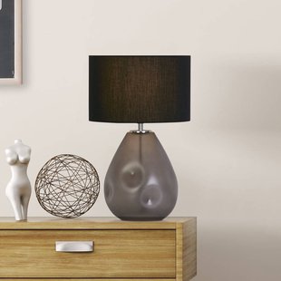 Searchlight Devon tafellamp, zwart/rookgrijs Hoogte 44,5 cm textiel/glas