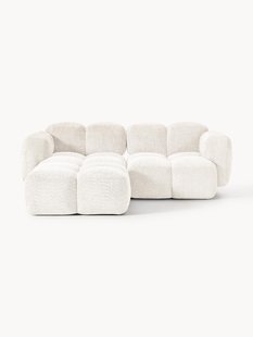 Modulaire bank Tayla (3-zits) van teddy boucl&eacute; met poef (links/rechts)