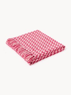 Handgeweven katoenen deken Lioba met zigzagpatroon en franjes