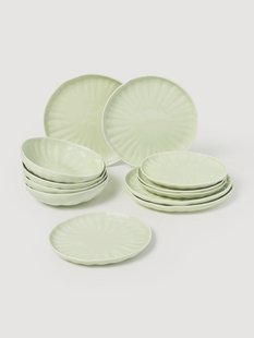 Porseleinen serviesset Sali met reli&euml;f, 4 personen (12-delig)