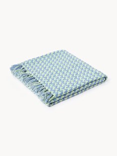 Handgeweven katoenen deken Lioba met zigzagpatroon en franjes